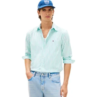 Tommy Hilfiger Herren Hemd Flex Poplin Classic aus Baumwolle, Türkis (Arctic Aqua/Stripe), XXL