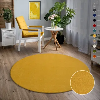 Teppich SANAT "Uni", gelb, H:13mm Ø:150cm, Kunstfaser, Teppiche, Teppich, robuster Kurzflorteppich, große Farbauswahl, Wohnzimmer, alle Räume, Topseller