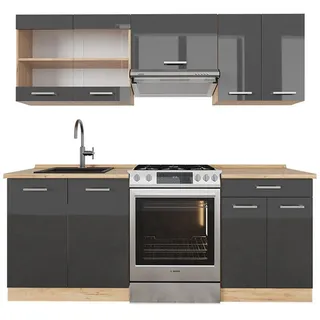 Vicco Küchenzeile R-Line 200 cm Anthrazit Hochglanz/Goldkraft Eiche