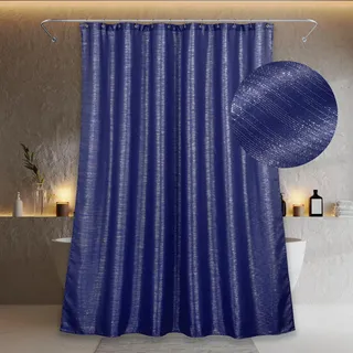 Duschvorhang Blau Textil Badezimmer Vorhang: Dunkelblau Glitzer Funkeln Bling Stoff Anti Schimmel Waschbar Wasserabweisend Badevorhang - Luxus Fancy Glam Metallisch Shower Curtain - 183x183 cm