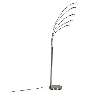Qazqa - Design Stehlampe Stahl I Silber I nickel matt inkl. LED mit Touch-Dimmer - Sixties Trento Touch-funktion Dimmer I Dimmbar I Wohnzimmer I Schlafzimmer - Stahl Länglich - I