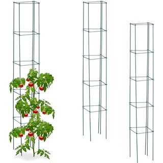 Relaxdays Rankhilfe, 3er Set, 150 cm, & Nutzpflanzen, Metall, Faltbare Pflanzenstütze, grün