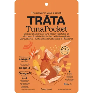 TRATA Tuna Pocket Smoked Tuna | Geräucherter Thunfisch | Thunfischfilet-Stücke in pflanzlichem Öl | Kein Abtropfen nötig | Proteinquelle - High Protein