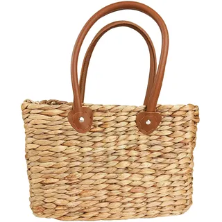 Kobolo Tasche Korbtasche Flechttasche aus Wasserhyazinthe - Kunstlederhenkel - eckig Gr3 - Braun