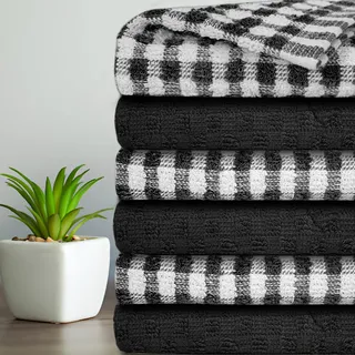 Casabella 6 Stück Frottee Baumwolle Küche Geschirrtücher Weiche Küche Geschirrtuch Set Hochsaugfähige Geschirrtücher & Barhandtuch Unschlagbarer Preis (6 Stück Set, Schwarz)