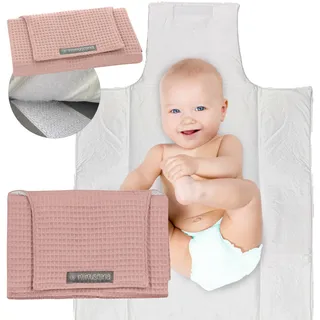 MIMUSELINA Wickelunterlage Unterwegs für Babys | Leicht und Wasserfest | Außen 100% Baumwolle, Innen Waschbar und BPA-frei | Faltbar mit praktischem Verschluss