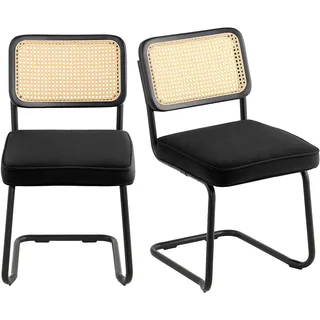 VEVOR Rattanstuhl Moderner Gartenstuhl mit Armlehne, 2 Stk. Polsterstuhl mit Rattanrückenlehne, Garten Balkon Terrasse Stapelstuhl Gartensessel Wohnzimmer, Schlafzimmer, Lesezimmer Schwarz