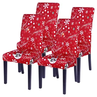 SearchI 4/6 PCS Weihnachtlich Stuhlhussen Stretch Weihnachten Stuhlbezug Universal Festlich Chair Cover Moderne Xmas Stulabdeckung Esszimmer Partys Bankett Beschütze (Weihnachtsschneeflocke, 4PCS)