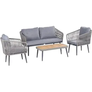 Estexo Gartenmöbel Set Sitzgruppe Rope Essgruppe Outdoor Gartenbank Gartentisch Grau