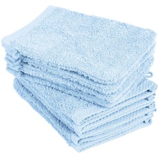 10er Pack Waschhandschuhe, Waschlappen Größe 15x21 cm in Hellblau 100% Baumwolle
