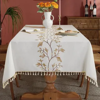 Laolitou Baumwoll-Leinen-Tischdecke für Esstisch, Bauernhaus, Küche, rechteckige Tischdecke, Couchtischabdeckung, Beige, Kaffeeblume, 130 x 178 cm