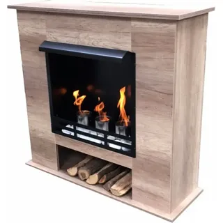 Ethanol und Gelkamin Kamin Modell Rustikal Eiche Hell inkl. 27 teil. Set - Braun, Schwarz