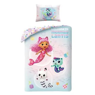 Halantex Gabby's DOLLHOUSE Puppenhaus Meerjungfrau - Willkommen bei Mermaid Landis - Kinderbett-Set 100 x 135 cm, 100% Baumwolle Oeko-Tex - Mehrfarbig