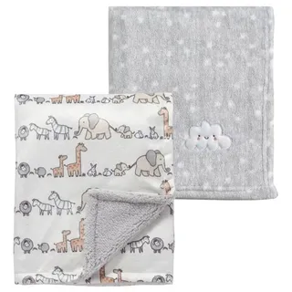 CREVENT 2 Stück 75 cm x 100 cm süße, kuschelige, Flauschige, warme Babydecken für Säuglinge und Kleinkinder, Bettwäsche, Kinderbett, Kinderwagen – Graue Wolke + Tier
