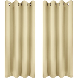 Utopia Bedding Verdunkelungsvorhänge mit Ösen thermovorhang 2er Set [117x137 cm, Beige] wärme und kälteisolierende und schalldämmende Vorhang Blickdicht für Wohnzimmer, Schlafzimmer & Büro