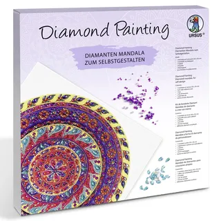 Ursus 43520004F - Diamond Painting Mandala Set 4, Bastelset mit Steinchen in gelb, lila und pink, 1 Leinwand 30 x 30 x 1,5 cm