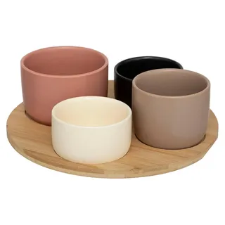 5Five Servierbrett Bambus - mit 4x Luxusschalen - 26 cm - Tapas und Saucenschalen - Transparent