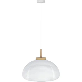 EGLO Hängelampe Summerhill, Pendelleuchte über Esstisch, Esszimmerlampe im Japan-Stil, Metall, Holz und Papier in Weiß, FSC-zertifiziert, E27 Fassung, Ø 40 cm