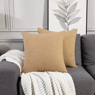 Deconovo Sofakissenbezüge, quadratisch, strukturiert, Leinenimitat, Sofakissen, mit verdecktem Reißverschluss, 45,7 x 45,7 cm, goldfarbener Honig, 2 Stück
