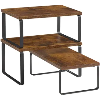 SONGMICS Gewürzregal, 3er Set Küchen-Organizer, Küchenregal, stapelbar, erweiterbar, Metall und Holzwerkstoff, vintagebraun-mattschwarz KCS220K02