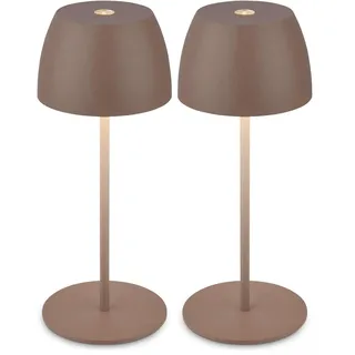 BRILONER - Mini LED Tischlampe kabellos IP44 mit Touch, stufenlos dimmbar, Akku & Lichtquelle tauschbar, Nachttischlampe, Dekolampe, LED Lampe, Akku Tischleuchte, 8x20 cm (DxH), Umbrasand