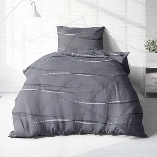 Träumschön Biber Bettwäsche Set 2tlg 155x220 cm + 80x80 cm – Flauschige Bettwäsche Anthrazit – Weiche Winterbettwäsche mit Wellen Design - Atmungsaktiv, Warm & Hautfreundlich - 100% Baumwolle