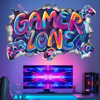 wondever Wandtattoo 3D Gamer Wandaufkleber Gamer Zone Graffiti Gamer Poster Wandsticker Wanddeko für Kinderzimmer Jungen Schlafzimmer Spielzimmer