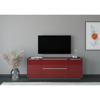 Lowboard "Reno", graphit schwarz matt lack, glas bordeauxrot glanz, B:182cm H:71cm T:42cm, Glas, Holzwerkstoff, SET ONE BY MUSTERRING, Sideboards, Lowboard, Mit Sockel in diversen Farben, 71 cm Höhe & Farbauswahl