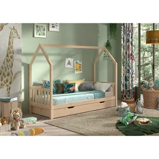 Vipack Hausbett Cabane 90 x 200 cm Kiefer massiv natur braun