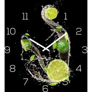 levandeo Wanduhr Glas 30x30cm Glasuhr Uhr Glasbild Frucht Küchenuhr Schwarz Deko - Schwarz