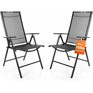 BigDean 2er Set Gartenstuhl Hochlehner klappbar, bis 120 kg, dunkelgrau/schwarz, 7‐fach verstellbar, Balkonstuhl für Garten, Terrasse & Camping - Grau, Dunkelgrau