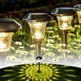BEAU JARDIN 8er Set Solarlampen Gartenbeleuchtung [Energieklasse A+] – Solarleuchten für Außen mit 3 Farbmodi, Wasserdicht & Winterfest, Edelstahl – Dekolichter für Rasen, Terrasse, Wege