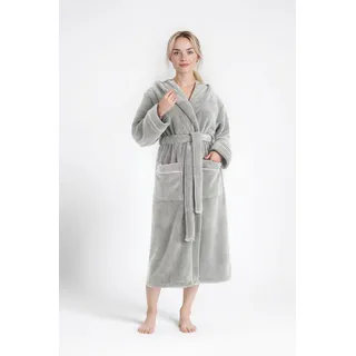 Unisex-Bademantel OTTO HOME "Lillou, ideal für Sauna & Spa, Hotelbademantel, Morgenmantel" Gr. L, grau, L:125cm, Microfaser, Hausmäntel, Unisex-Bademantel, kuschelig weicher Fleece, plüsch, für Damen und Herren, XS-3XL, Topseller