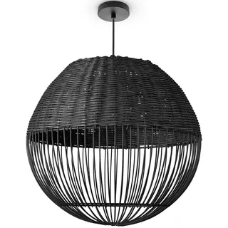 Paco Home Pendelleuchte »PURO«, Leuchtmittel E27   ohne Leuchtmittel, Rattanlampe Korb Lampe LED Boho Natur Vintage Rund E27, schwarz