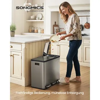 Abfalleimer 3 Fächer, Mülleimer 3 x 18 L, Tretmülleimer Softclose-Deckel, Küche, herausnehmbare Inneneimer, silbern