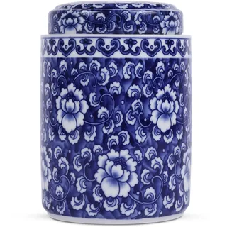XINGYAN Ingwerglas im chinesischen traditionellen antiken Stil, Blau und Weiß, Porzellan, Blumenvase mit Deckel, chinesischer Ming-Stil, China-Chinoiserie-Design (Zylinder)