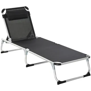 Outsunny Gartenliege mit Kopfkissen, Schwarz , Metall, Kunststoff , 60x19.5x80 cm , Gartenmöbel, Gartenliegen