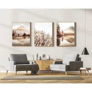 Moderne Boho Deko Bilder Aesthetic Pflanze Bilder,Natürliche Landschaft Strand, Abstrakt Kunst Wandbilder Bohemian Poster Set,Ohne Rahmen (30x40cm-3Pcs,Poster-10)