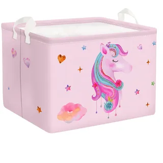Clastyle Rosa Einhorn Kinder Wäschekorb mit Henkel Faltbar Kleidung Spielzeug Aufbewahrungskorb Mädchen Aufbewahrungsbox für Babyzimmer Bad, Herz, 40x30x30 cm