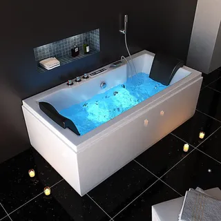 HOME DELUXE - Whirlpool - LAGUNA M PURE - Weiß, Maße: 180 x 90 x 55 cm - inkl. Radio, Heizung und Lichttherapie I Whirlwanne für 2 Personen, Indoor Badewanne - Weiß