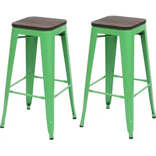 2er-Set Barhocker HWC-A73 inkl. Holz-Sitzfläche, Barstuhl Tresenhocker, Metall Industriedesign stapelbar grün - Grün