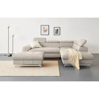 Cotta Ecksofa »Chef L-Form« mit Kopfteilverstellung, edle Metallkufen, wahlweise mit Bettfunktion, beige