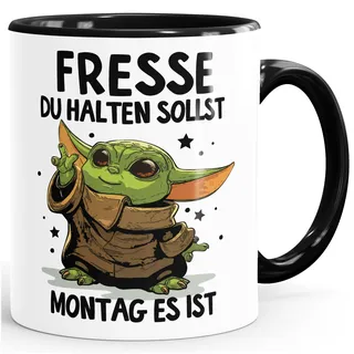 MoonWorks Kaffee-Tasse mit Spruch Arbeit Fresse halten du sollst Montag es ist Baby Bürotasse lustige Kaffeebecher Weiss-innen-schwarz standard
