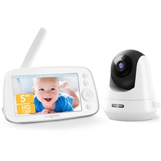 PARIS RHÔNE Babyphone mit Kamera 720P, Video Baby Monitor mit 5 Zoll großes Display, Audio-und visuelle Überwachung, 2-Wege-Gespräch, 4X Pan-Tilt-Zoom Kamera, Infrarot-Nachtsicht