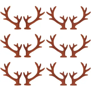 GORGECRAFT 18 Paar Mini Geweih Verzierungen Braun Weihnachts Hirsch Beflocktes Hirschgeweih Haarspangen Zubehör Rentier Elch Zweig Tiere Horn Schneemann Hand Für Stirnband Schneemann Hochzeitsfeier
