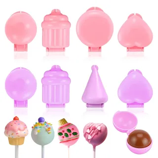 CLKUEH 8 Stück Cake Pop Formen Set, antihaftende Kuchen Pop Form Set in verschiedenen Motiven zweifarbige Pops Cake Mould Rosa Lila für DIY Backen Desserts