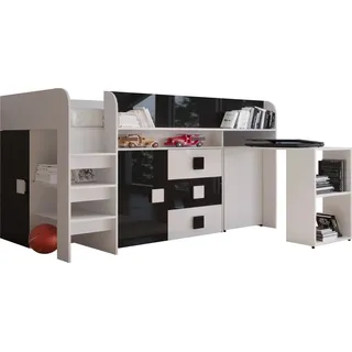 Etagenbett für Kinder Toledo 1 Stockbett mit Treppe und Bettkasten (Weiß + Schwarz Glanz) - Weiß, Schwarz