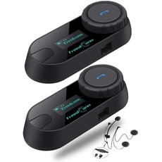 FreedConn Motorrad Bluetooth Headset TCOM SC Helm Gegensprechanlage,2-Wege-Fahrer 800M Interphone,IP65 Motorrad Kommunikationssysteme Kit Zubehör mit LCD-Bildschirm, Siri,Universelles Matching(2 Pack)