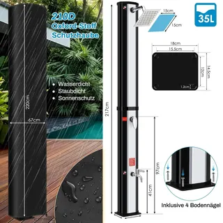 Solar-Dusche - Duscharmatur - Duschpaneel - Camping-Dusche - Solardusche - 35-Liter-Solardusche
