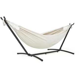 Mondeer Hängematte mit Hängemattengestell, Doppel Baumwolle mit Gestell für 2 Personen, Tragbare Outdoor & Indoor Terrasse Hof Garten, Belastbarkeit bis 200 KG, Beige